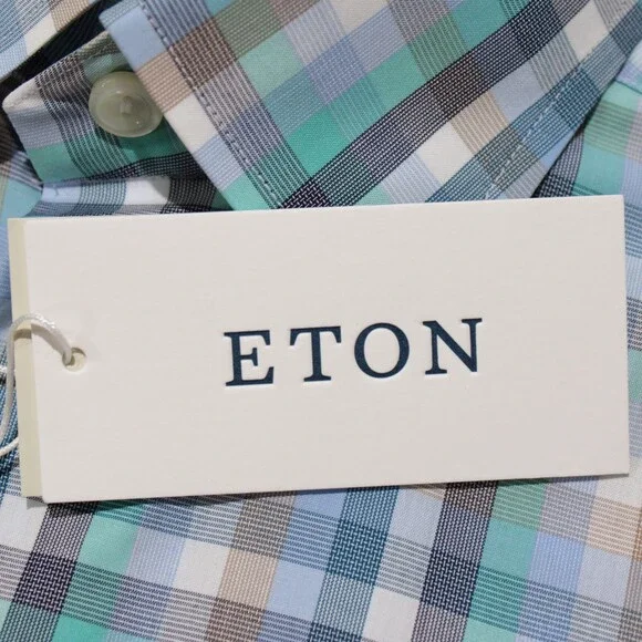 Eton NWT Casual Button Down Shirt Size 38 15 S Contemporary Fit in Blue/Multi